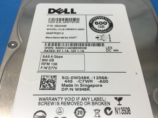 Dell 600GB SAS 6Gbps 15K 3.5" (W348K) Replacement HDD w/ Caddy
