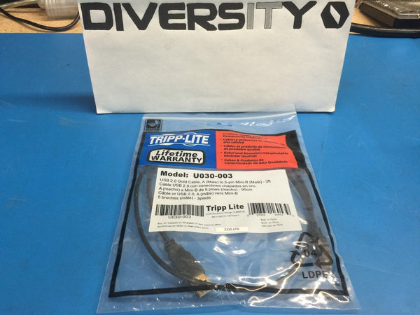 Tripp Lite USB 2.0 Gold A Male to 5-Pin Mini-B Male 3ft U030-003 *Brand New*