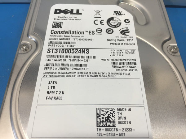 Dell 1TB SATA 7200RPM 3.5" (8CGTN) ST31000524NS 9JW154-036 HDD w/Caddy