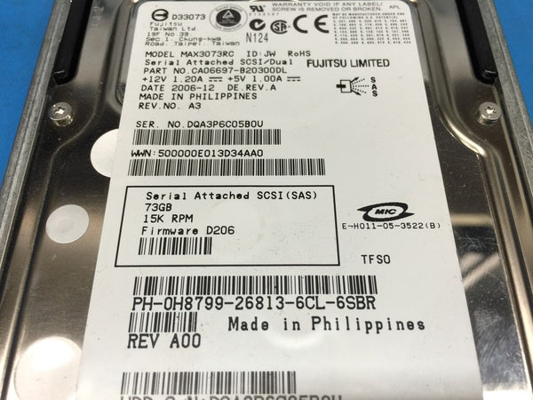 Dell Fujitsu 73GB SAS 15K 3.5" (H8799) MAX3073RC CA06697-B20300DL HDD w/ Caddy