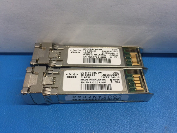 Cisco 8GB SFP+ 850nm Transceiver DS-SFP-FC8G-SW 10-2418-01 *Lot of 2*