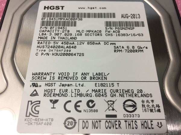 HGST 2TB SATA 7200RPM 3.5" (0F19451) H3U20006472S HDD w/Isilon Caddy *BRAND NEW*