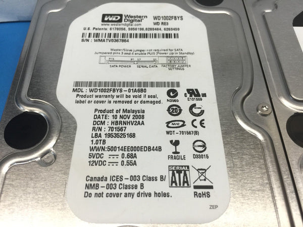 Western Digital RE3 1TB SATA 7200RPM 3.5" WD1002FBYS Replacement HDD