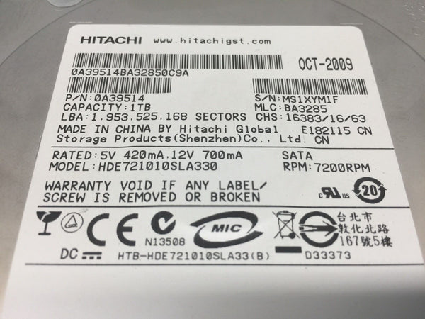 Hitachi 1TB SATA 7200RPM 3.5" 0A39514 HDE721010SLA330 Replacement HDD