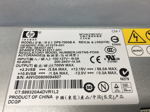 HP 700W Power Supply HSTNS-PD06 412211-001 393527-001 411076-001