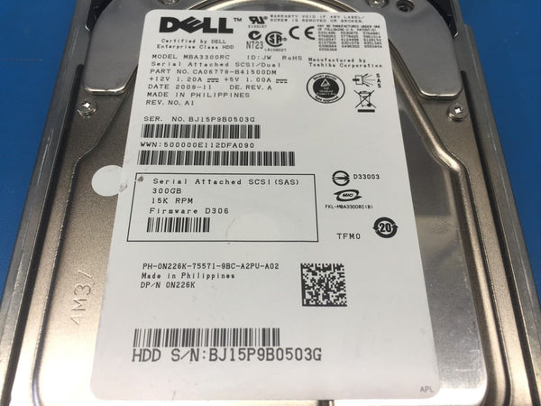 Dell 300GB SAS 15K 3.5" (N226K) MBA3300RC CA06778-B41500DM HDD w/ Caddy