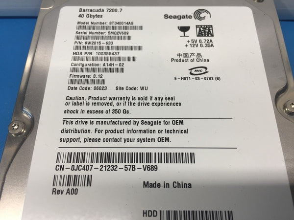 Dell Seagate 40GB SATA 7200RPM 3.5" (JC407) ST340014AS 9W2015-633 HDD
