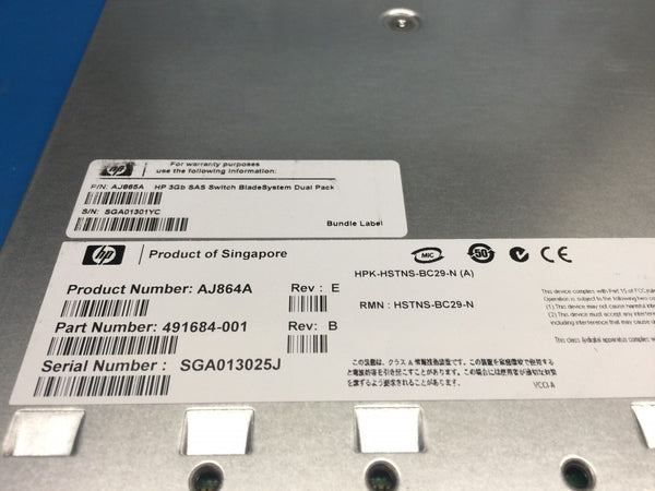 HP AJ864A 8-Port 3GB SAS Switch Module 491684-001 451789-001 HSTNS-BC29-N