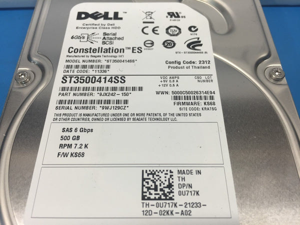 Dell Seagate 500GB SAS 7200RPM 3.5" (U717K) ST3500414SS Replacement HDD w/ Caddy