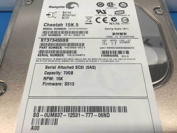 Dell Seagate 73GB SAS 15K 3.5" (UM837) ST373455SS 9Z3066-051 HDD w/ Caddy