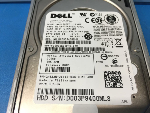 Dell 300GB SAS 10K 2.5" (H523N) MBD2300RC Replacement HDD w/ Caddy