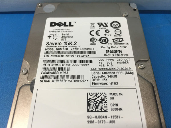 Dell Savvio 146GB SAS 15K 2.5" (J084N) ST9146852SS 9FU066-050 Replacement HDD
