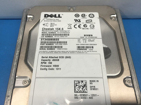 Dell Seagate Cheetah 450GB SAS 15K 3.5" (FM501) ST3450856SS 9CL066-050 w/ Caddy